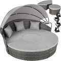 tectake Lettino prendisole, ® Isola Prendisole in Rattan, Isola Divano da Esterno con Tettuccio Parasole Pieghevole, per Giardino - Grigio Chiaro