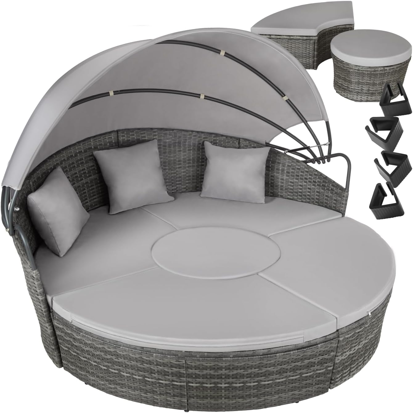 tectake Lettino prendisole, ® Isola Prendisole in Rattan, Isola Divano da Esterno con Tettuccio Parasole Pieghevole, per Giardino - Grigio Chiaro