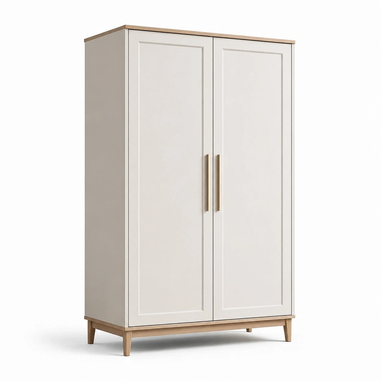 Armadio a due ante in legno e MDF bianco e rovere chiaro