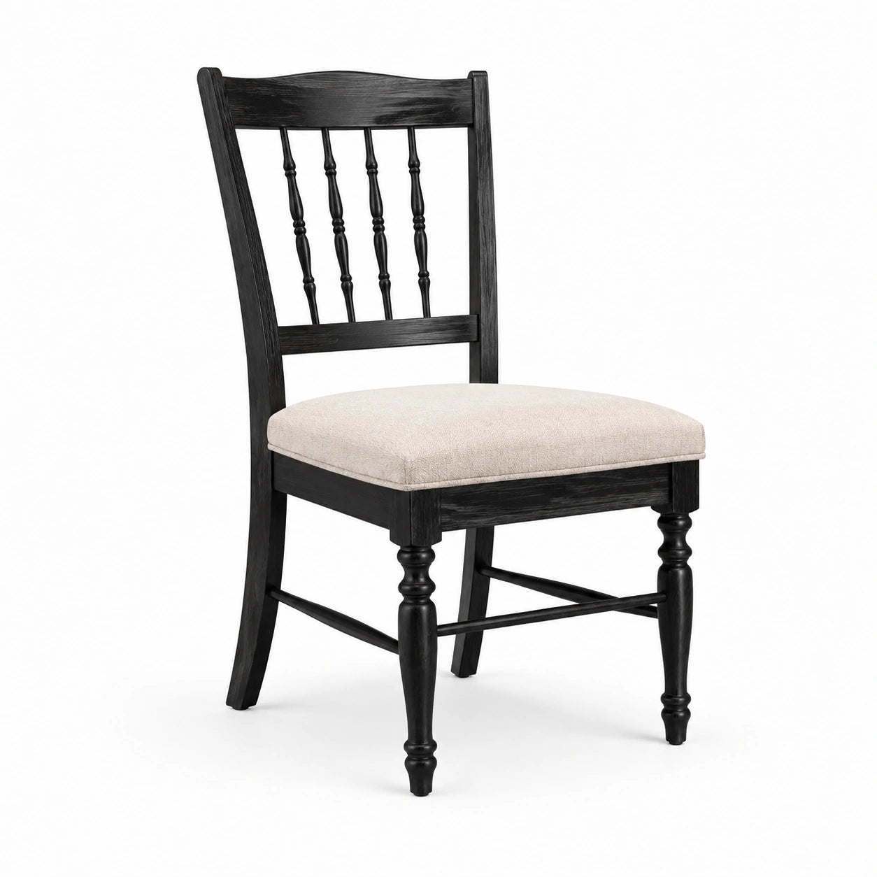 Sedia da pranzo in legno nero con seduta in lino beige