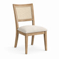 Sedia da pranzo in legno con schienale in rattan e seduta imbottita beige