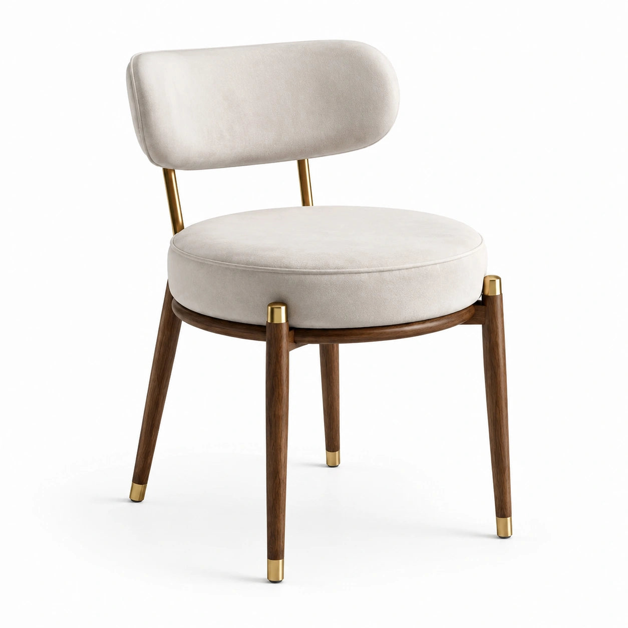 Sedia da pranzo in legno con seduta in velluto beige