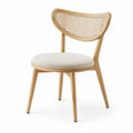 Sedia in legno di faggio con schienale in rattan e seduta in tessuto beige