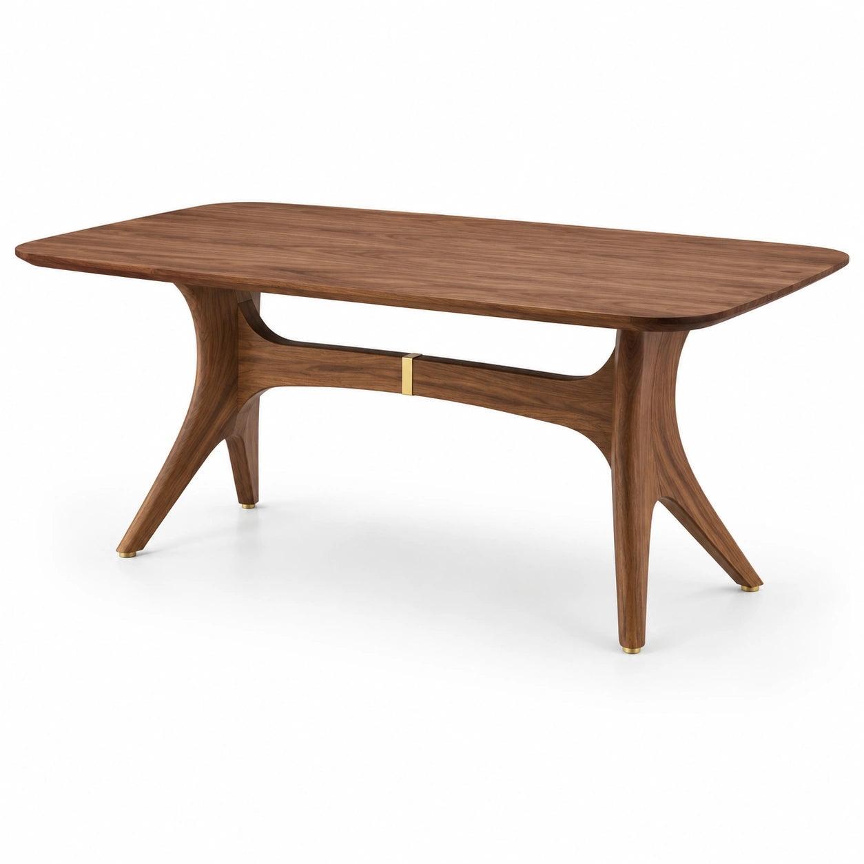 Tavolo da pranzo rettangolare in legno di noce e ottone