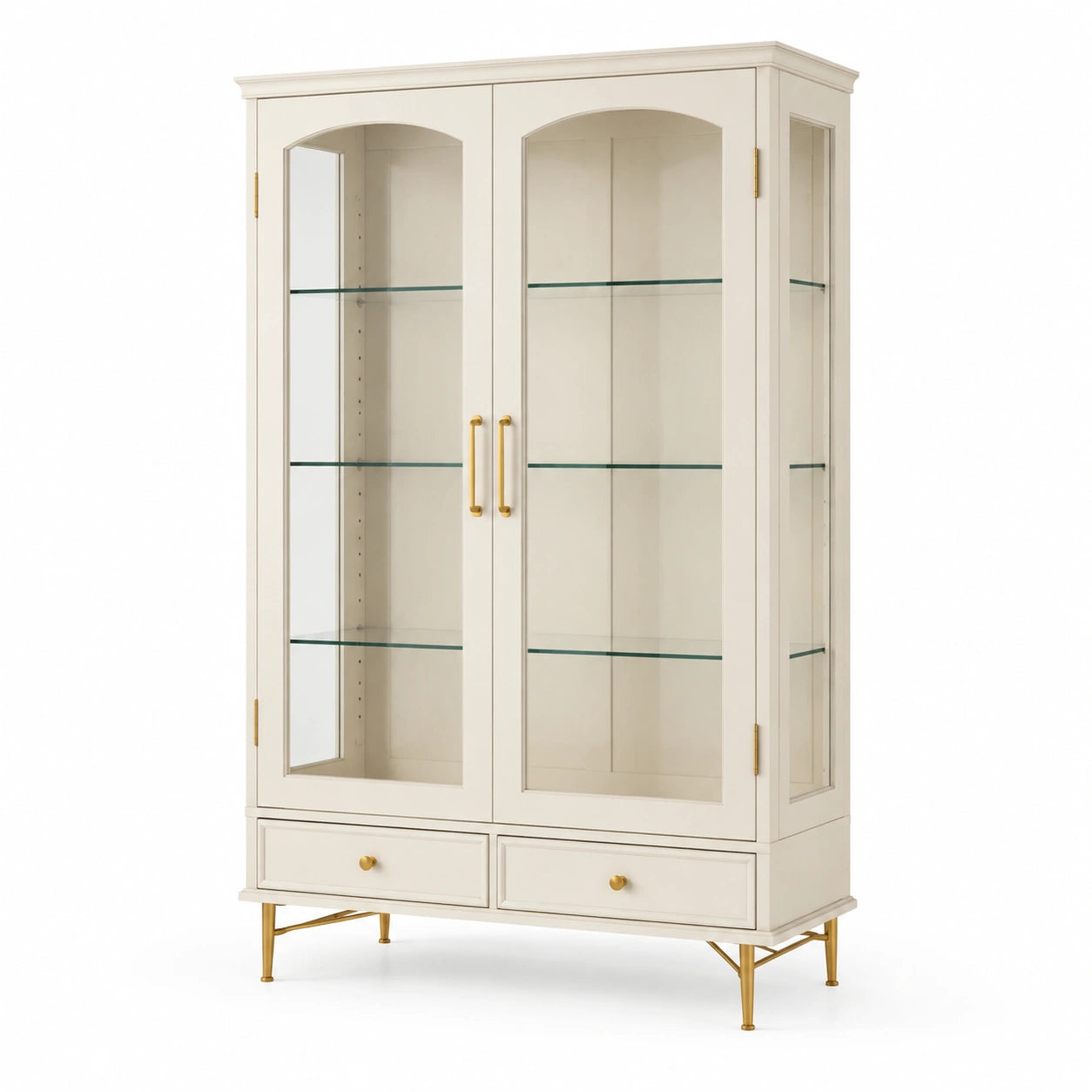 Vetrina in legno con ante in vetro e gambe dorate 200x100x40 cm