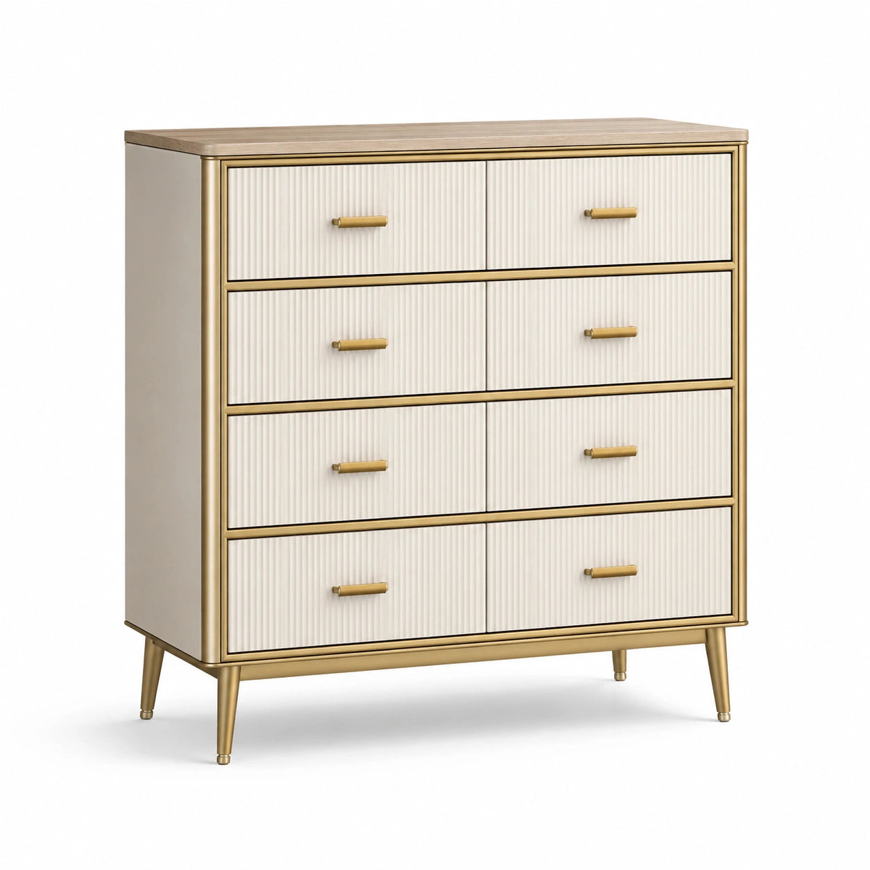 Cassettiera in Legno con Gambe e Maniglie in Metallo Oro