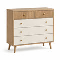 Cassettiera a 5 cassetti in legno e MDF bianco con pomelli in metallo