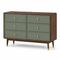 Cassettiera a 6 cassetti in legno di noce e MDF verde