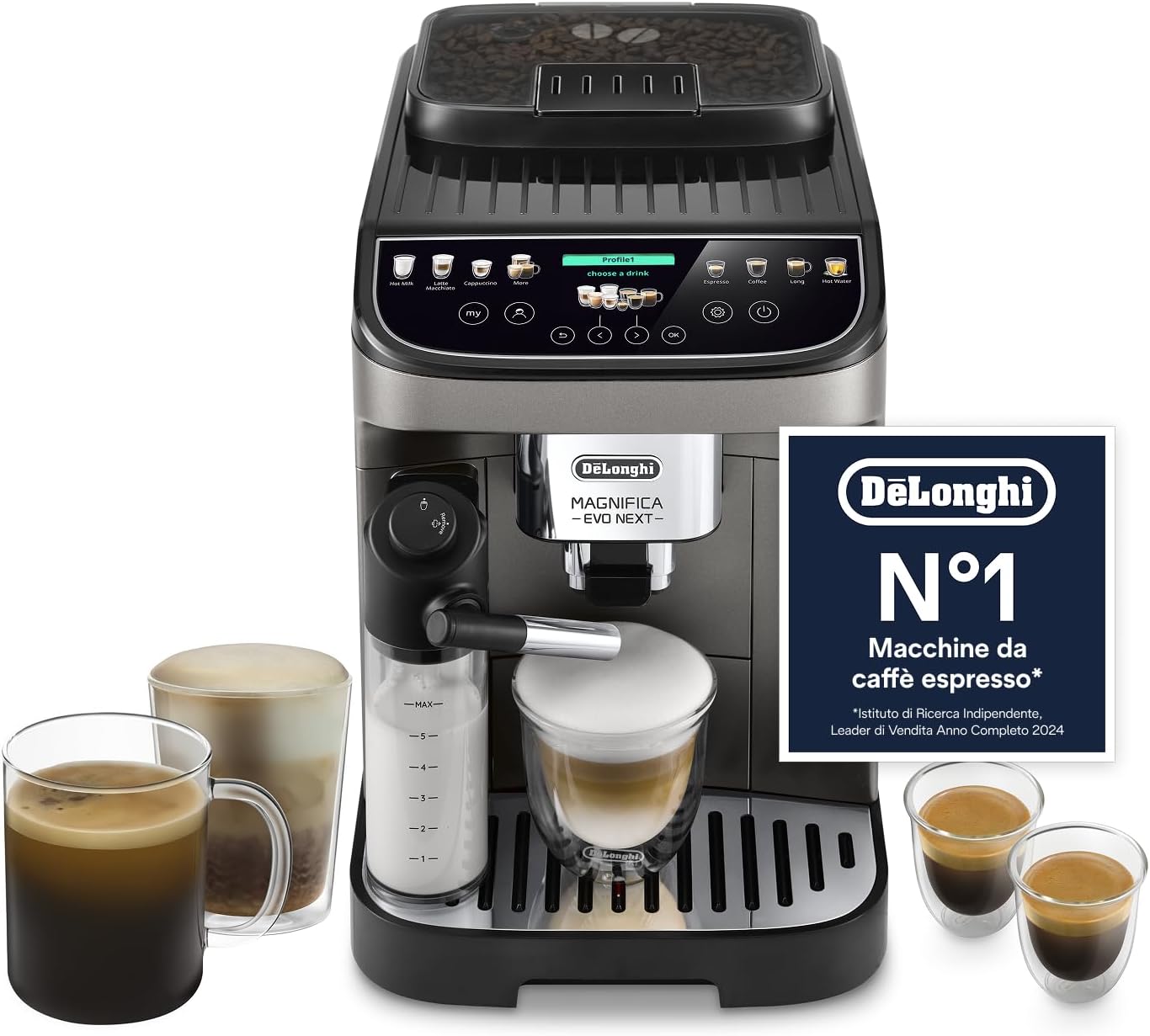 Macchina da caffè automatica, 13 Bevande in un Solo Tocco, LatteCrema Montalatte Automatico, Display Touch a Colori, De'Longhi ECAM312