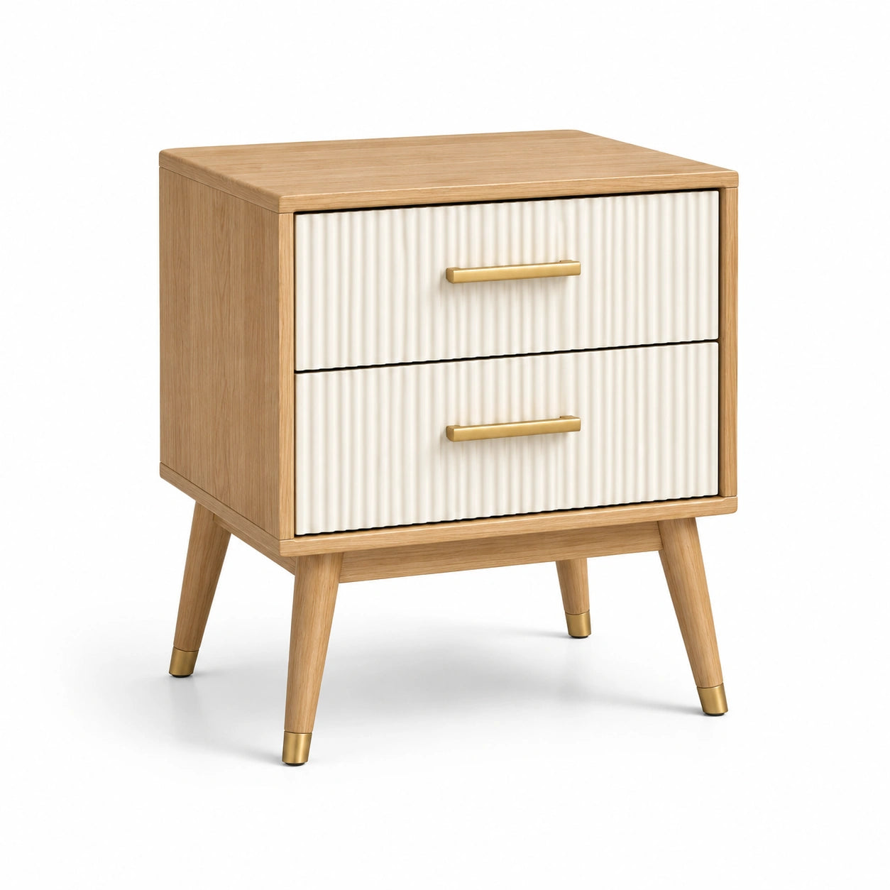Comodino a Due Cassetti Legno e MDF con Maniglie in Metallo