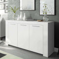 Credenza, Madia per salotto, Bianco, Armadio moderno a 3 ante, 144x42h80 cm, Bellevue, Buffet da soggiorno, Mobile porta TV, Dmora
