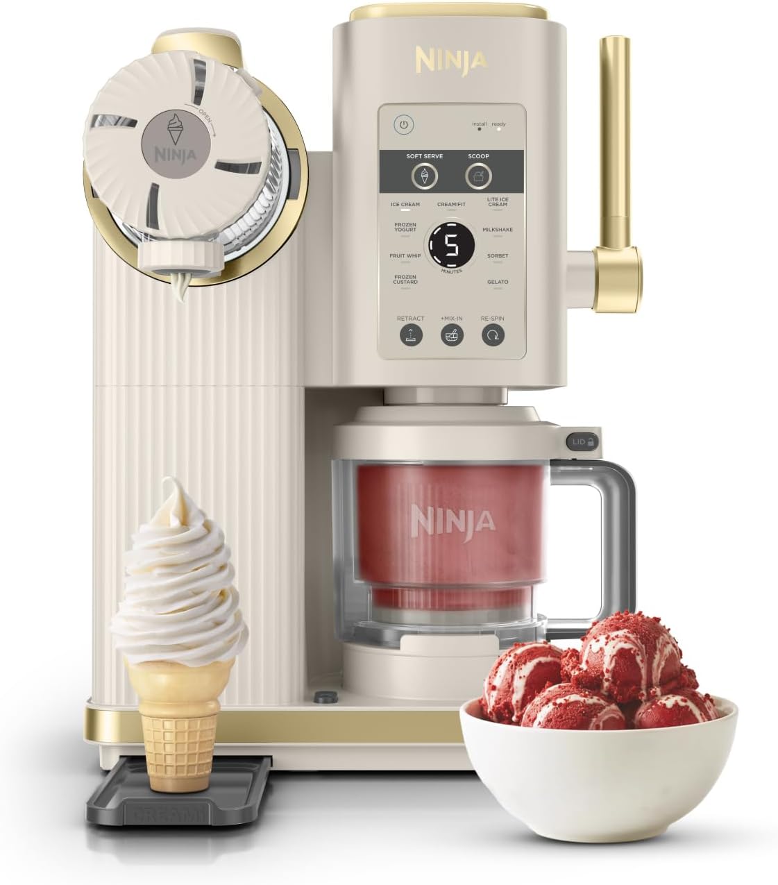 Ninja NC701EUSTGD Macchine del gelato, gelato alla spina, gelato artigianale, sorbetto, CREAMi Scoop & Swirl gelatiera con 2 vasetti, 13 programmi