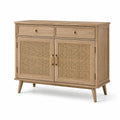 Credenza in Legno con Ante in Rattan Intrecciato