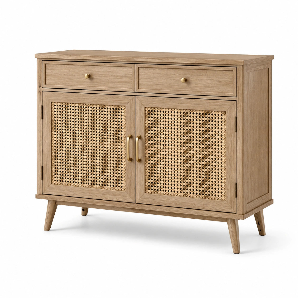 Credenza in Legno con Ante in Rattan Intrecciato
