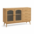Credenza in legno con ante in vetro temperato e cassetti