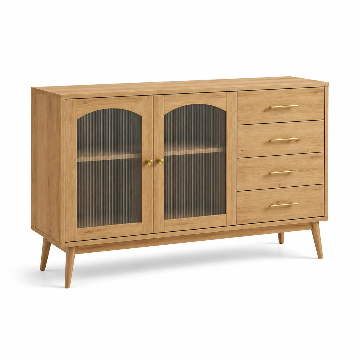 Credenza in legno con ante in vetro temperato e cassetti
