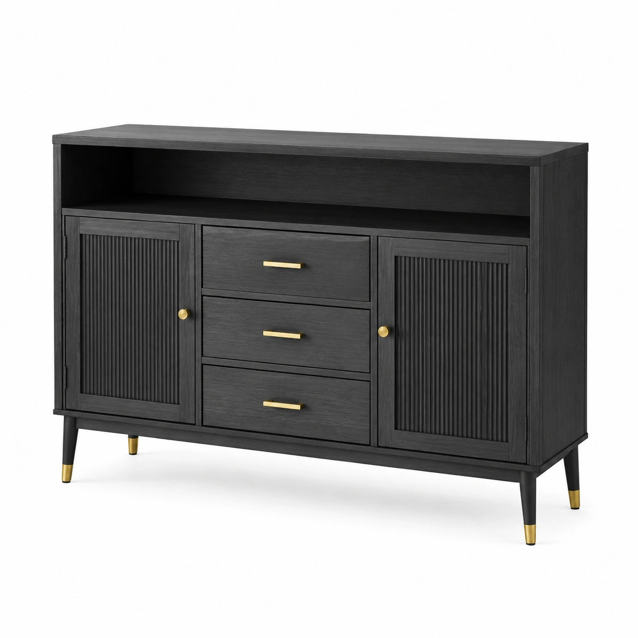 Credenza in Legno con Ante e Cassetti Nera