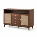 Credenza in legno massello con porte in vimini