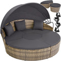 tectake Lettino prendisole, ® Isola Prendisole in Rattan, Isola Divano da Esterno con Tettuccio Parasole Pieghevole, per Giardino - Naturale