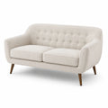 Divano in tessuto beige a due posti con struttura in legno