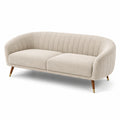 Divano 3 posti curvo beige con rivestimento in tessuto bouclé e gambe in legno
