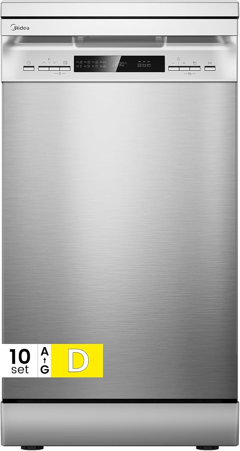 Lavastoviglie, .1-IT Libera Installazione con 10 coperti, 8 Programmi, Display a LED, Partenza Ritardata, Funzione di Mezzo Carico, Midea MFD45S200X