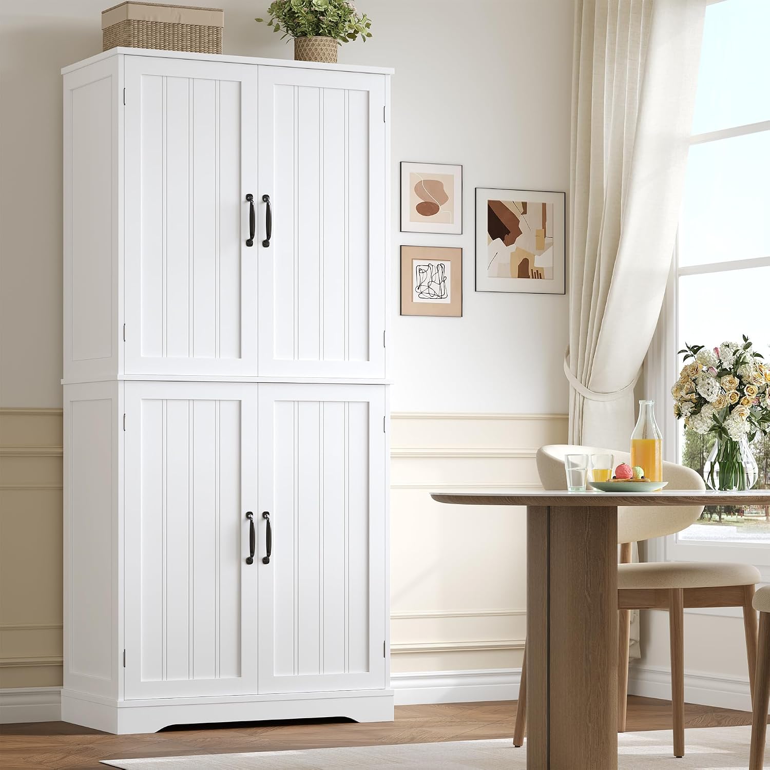 Credenza, Cucina Alta, Bianco, Mobile Dispensa Cucina con 4 Ante, Mobile Armadio Per Soggiorno, Camera da Letto, 180x80x40 cm, Sala da Pranzo, HOCSOK