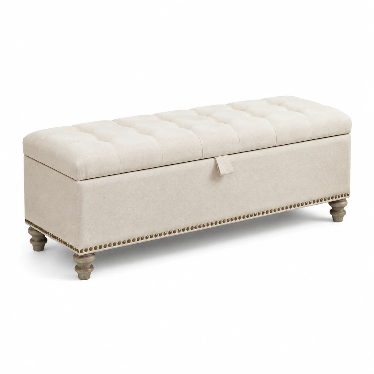 Panca contenitore rettangolare tessuto beige legno