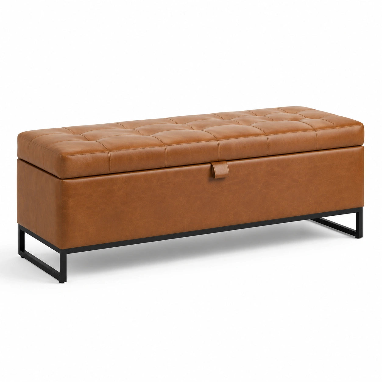 Panca contenitore in pelle PU marrone con base in metallo
