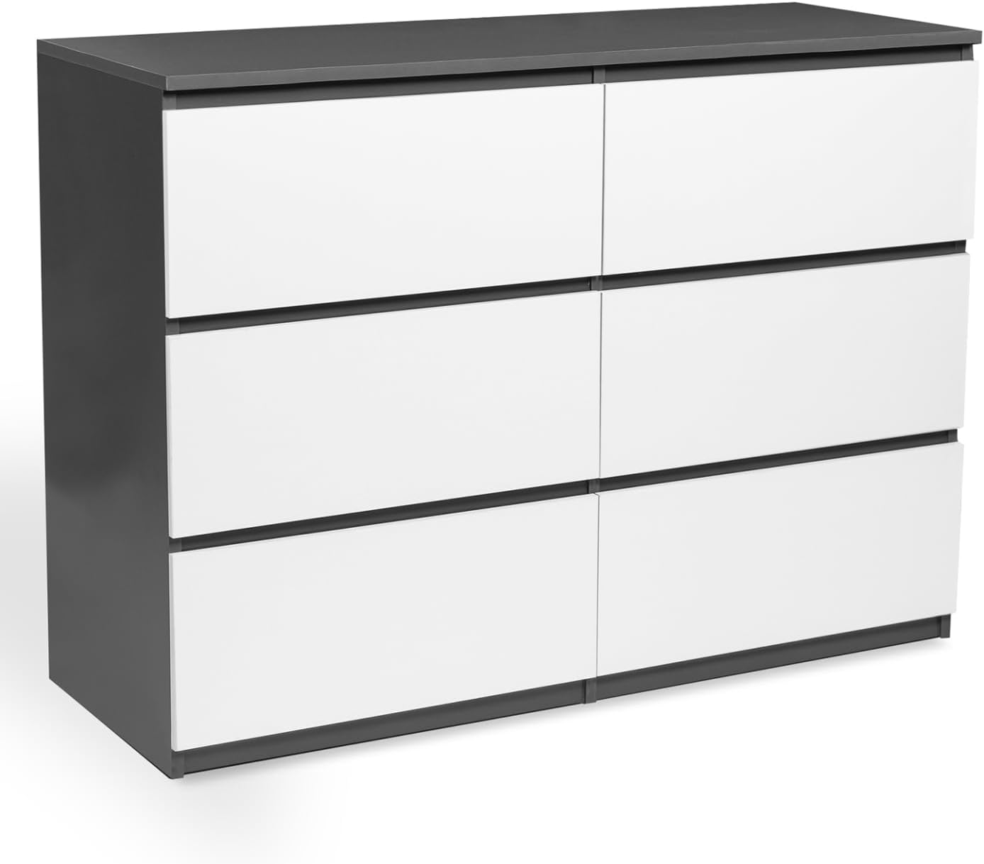 Cassettiere, IDMarket, TOMI Cassettone a 6 cassetti da 110 cm in legno grigio e bianco