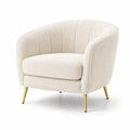 Poltrona in tessuto bouclé crema con gambe in metallo dorato