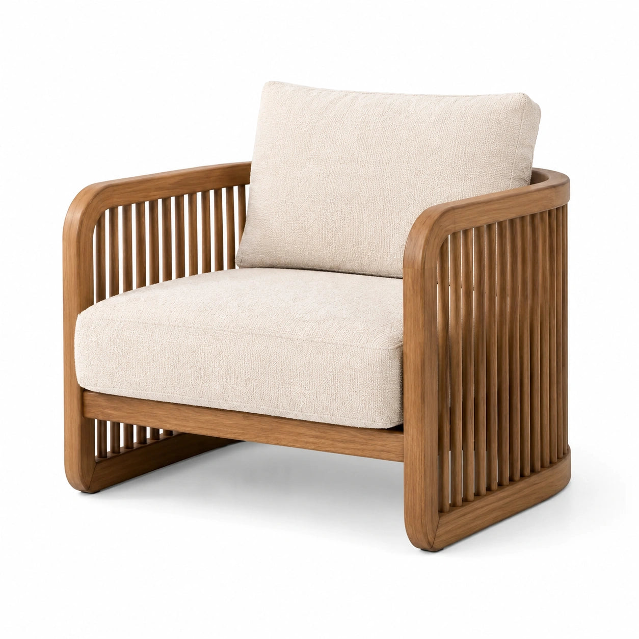 Poltrona in Legno di Teak con Cuscini Crema