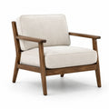 Poltrona in Legno Massello di Noce con Rivestimento in Tessuto di Poliestere Beige