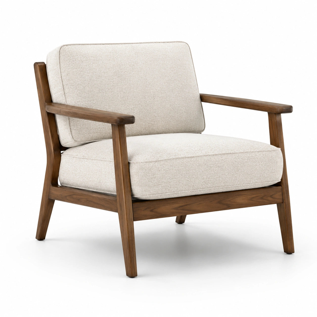 Poltrona in Legno Massello di Noce con Rivestimento in Tessuto di Poliestere Beige