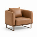 Poltrona in Pelle Sintetica Marrone con Base in Metallo e Legno