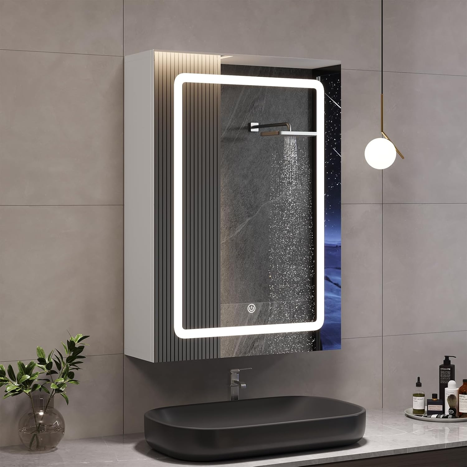 DICTAC 3000K Armadio, Armadietto Specchio Bagno con Luce 50x16x70 cm, Specchiera con Contenitore e Luce LED, Pensile Specchio, Bianco