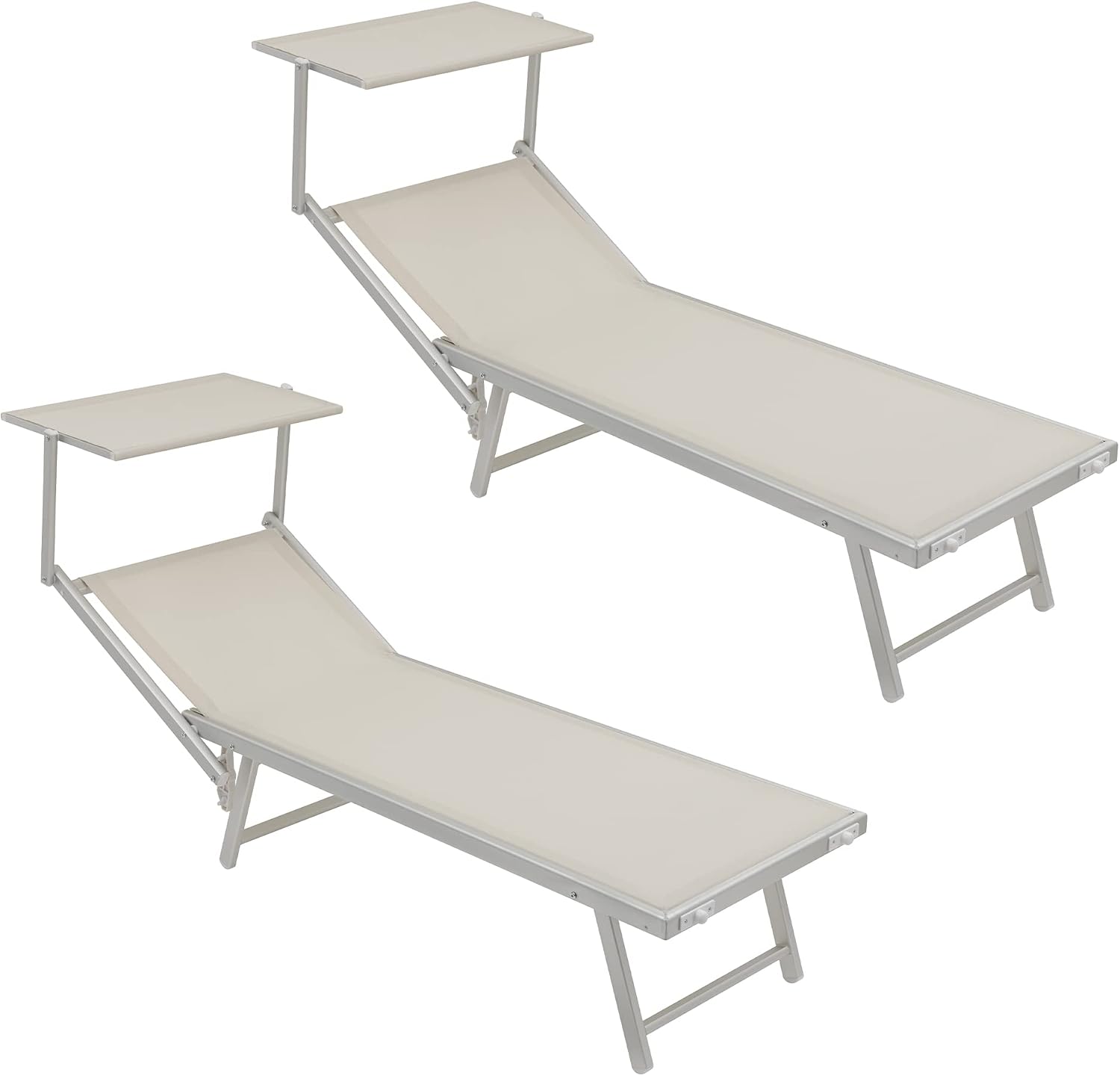 Baroni Home Lettino prendisole, Spiaggia, Piscina Rivestito in Textilene, Comodo e Resistente lettino da giardino, 60x190x35 Bianco