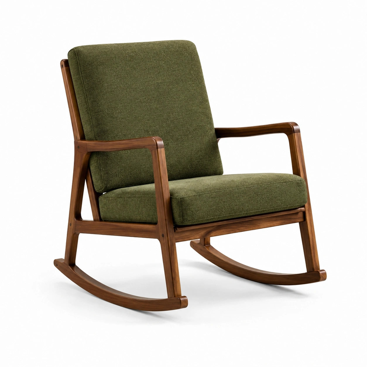 Sedia a dondolo in legno con tessuto verde