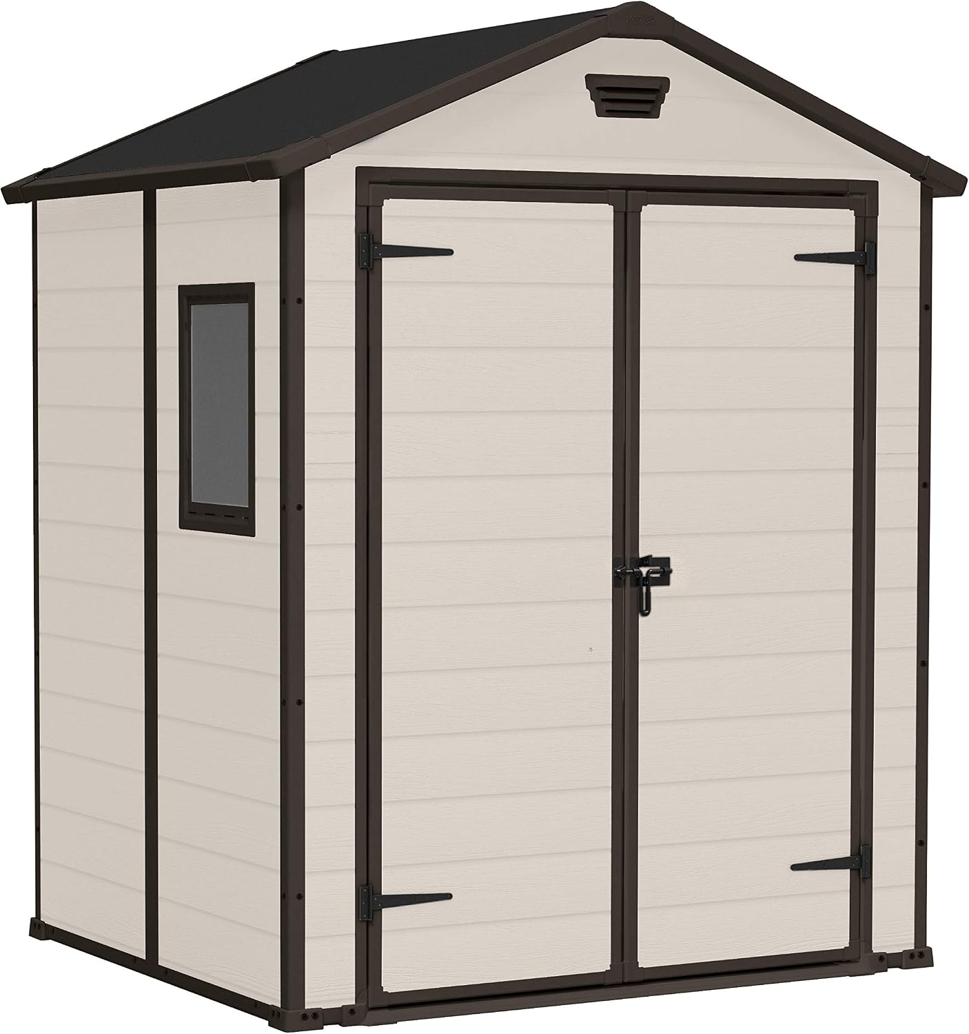 Keter Casetta da giardino, Manor 6x5, 185x152x226H Cm, Beige, Finitura Effetto Legno Graffiato