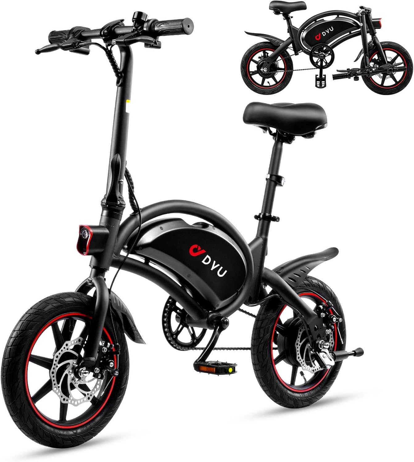 DYU 10- Bici elettriche, 14 pollici Portatile E-bike, Bicicletta Elettrica Pieghevole, Smart Bici Elettrica con Pedalata Assistita, Unisex Adulto