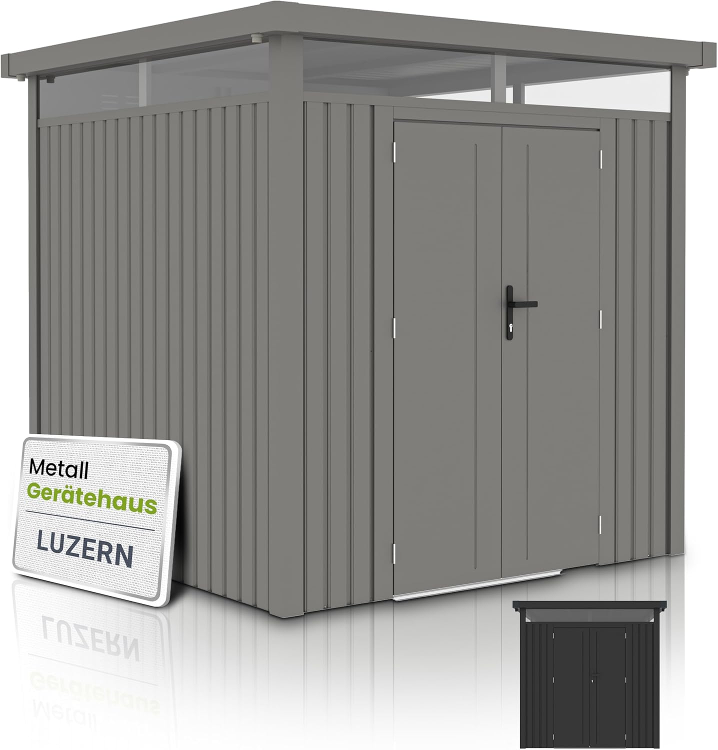 Casetta da giardino, garage per biciclette, Casetta per attrezzi Luzern, 5,3 m2, in metallo, con porte e finestre, tortora, Juskys