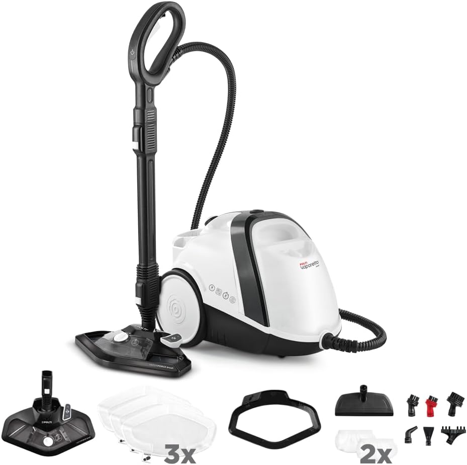 Polti Aspirapolvere e pulitori a vapore, Vaporetto Smart 120, Pressione 4 Bar, Serbatoio Estraibile 2 L, Riscaldamento in 2 Minuti, Bianco e Nero