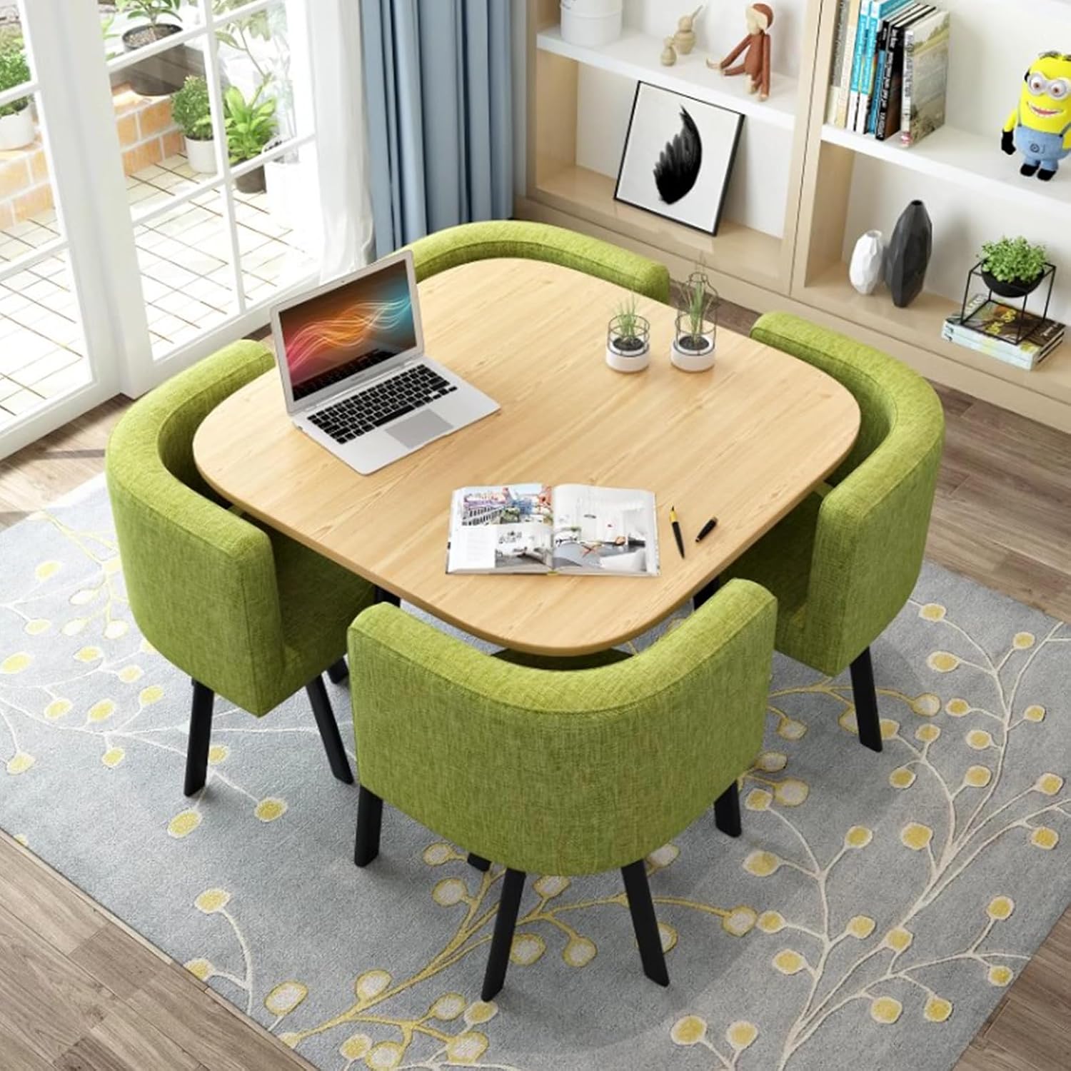 Set sala da pranzo, cucina, salotto e soggiorno, Moderno tavolo da pranzo rotondo con 4 sedie, 80 cm, sale conferenze, elegante e salvaspazio, Generic