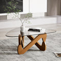 Tavolini bassi, tavolino da salotto, tavolino moderno con base in legno massello triangolare e vetro temperato spesso, AuraFurn