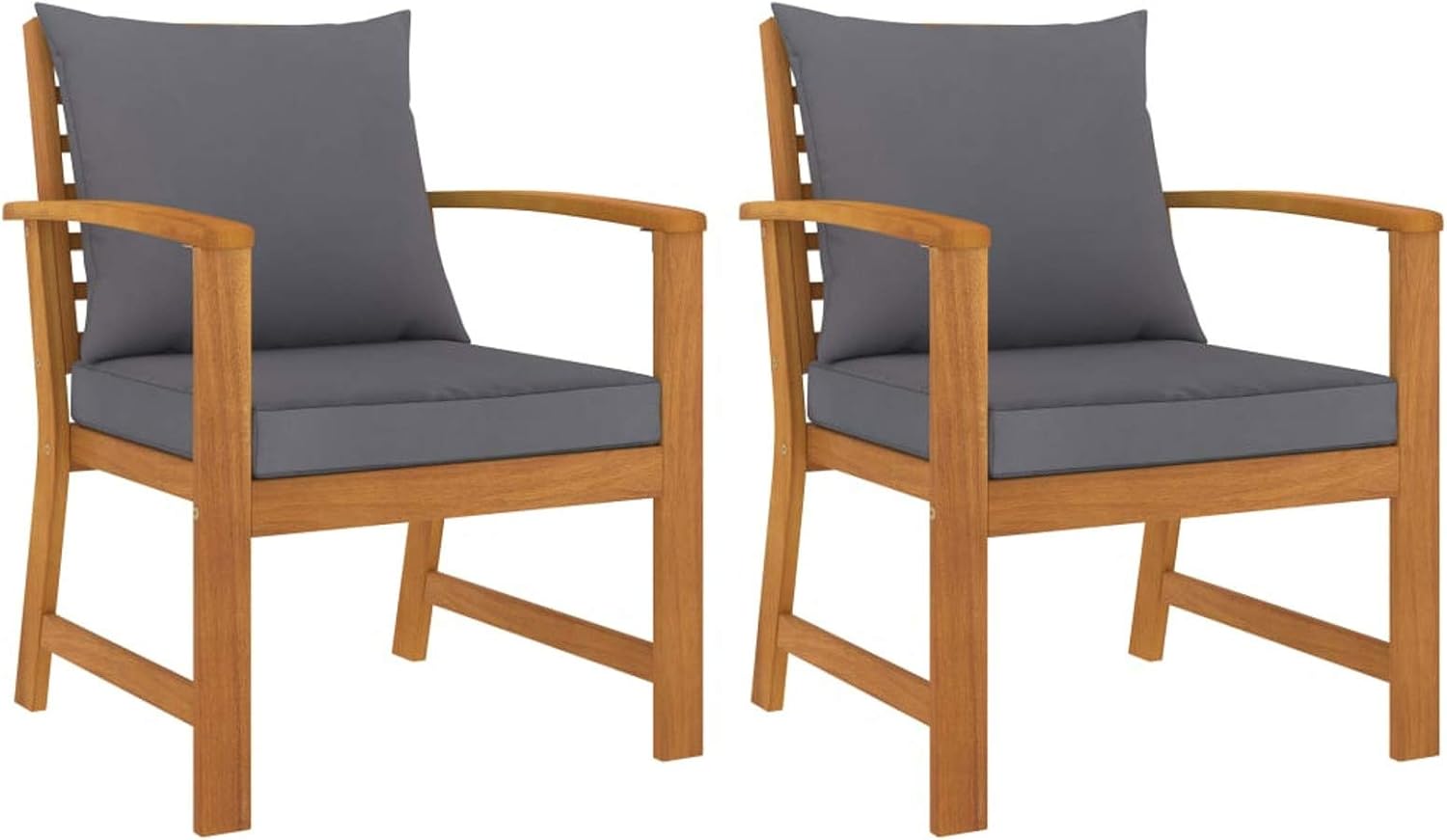 Sedie per tavolo da giardino, Sedie da Giardino in Legno Massello di Acacia con Cuscini Grigio Scuro, Tessuto in Poliestere 100%, Rustico, Tidyard