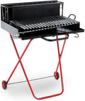 GREGORIOSTORE Barbecue a legna, Ripiano Recupera Grassi, Pieghevole con Ruote, Made in Italy, Portatile con Griglia in Acciaio Inox