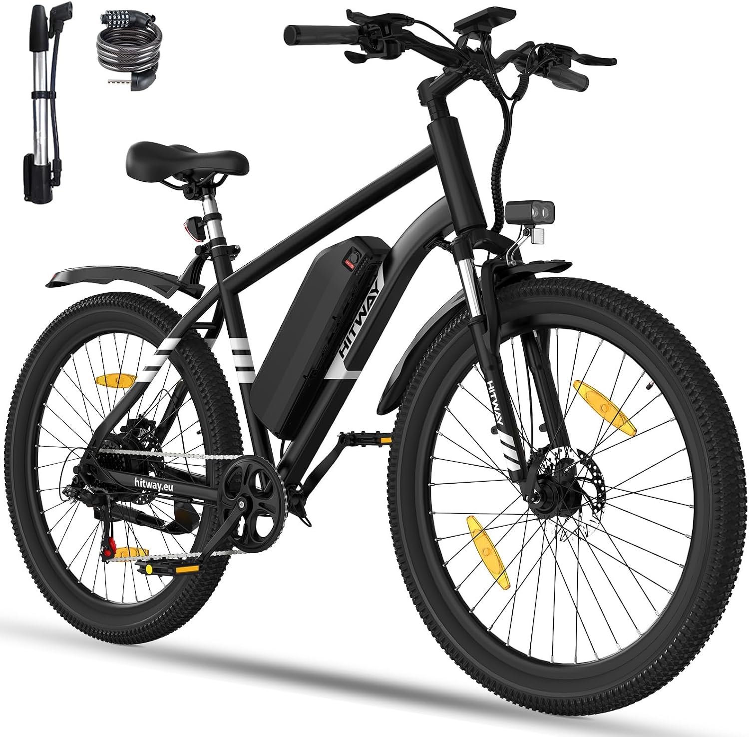 Bici elettriche, 27,5', 26' Fat Tire 7 Velocità Bicicletta Elettrica da 36V13 Ah, Bici Elettrica uomo, Pendolarismo in città & MTB, HITWAY BK15PRO