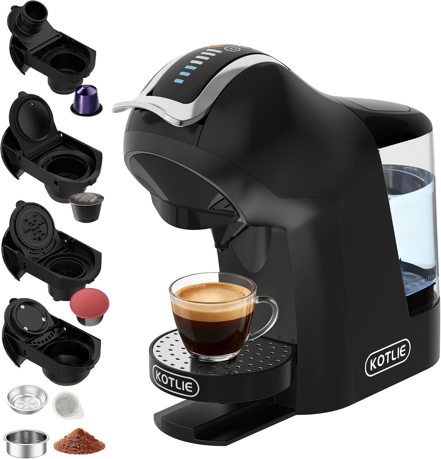 Macchina da caffè, per Nespresso, per Dolce Gusto, a capsule, capsule A Modo Mio, con volume e temperatura dell'acqua regolabili (), KOTLIE EM-308B