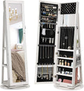 Armadio, Specchietto Interno, Armadietto Portagioie Girevole a 360° Specchio a Figura Intera, Specchiera Portagioielli con Serratura, SONGMICS JBC62W