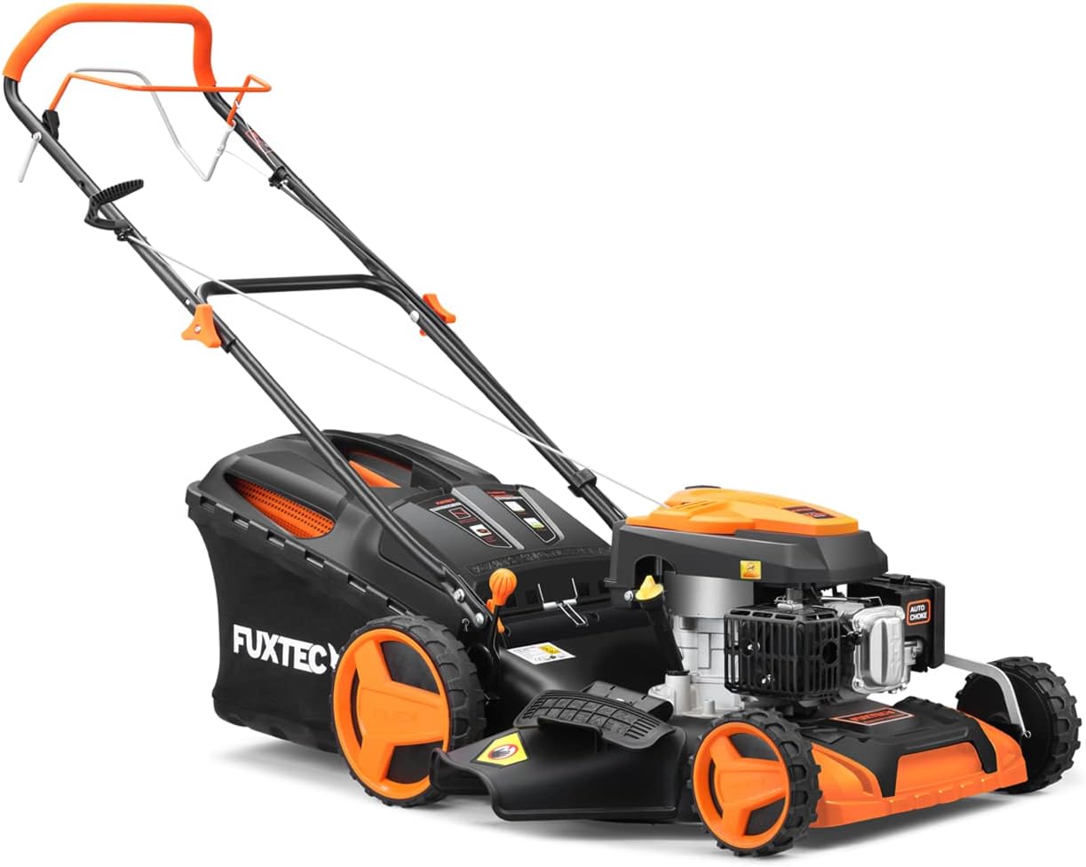 Tosaerba, a benzina con trazione motore a scoppio 196cc Easy Clean 4in1 6CV, 4,4 kW mulching, sacco raccoglierba 50 L, Fuxtec RM5196